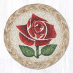 Earth Rugs Stylized Rose Jute Coaster – 5"x5" Round Natural Braided Coaster with Rustic Floral Print