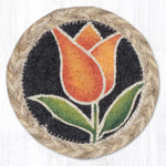 Earth Rugs Orange Tulip Jute Coaster – 5"x5" Round Natural Braided Floral Coaster with Spring Bloom Print