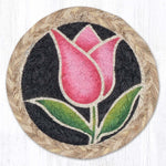 arth Rugs Pink Tulip Jute Coaster – 5"x5" Round Natural Braided Floral Coaster for Spring Decor