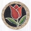 Earth Rugs Red Tulip Coaster – 5" Round Floral Braided Jute for Rustic Spring Tables