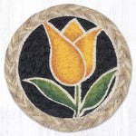 Earth Rugs Yellow Tulip Jute Coaster – 5"x5" Round Floral Braided Jute Mat for Bright Spring Table Decor
