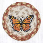 Earth Rugs Monarch Printed Jute Coaster – 5"x5" Round Natural Braided Coaster with Butterfly Design