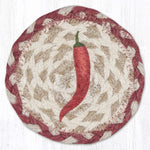 Earth Rugs Single Chili Pepper Jute Coaster – 5"x5" Round Rustic Braided Coaster with Bold Pepper Design