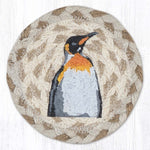 Earth Rugs Penguin Jute Coaster – 5"x5" Round Braided Natural Coaster with Winter Holiday Animal Design