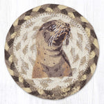 Earth Rugs Sea Lion Jute Coaster – 5"x5" Round Natural Braided Coaster with Coastal Marine Animal Print