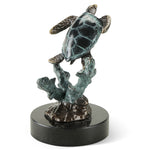 SPI Home Solo Sea Turtle with Coral – Handcrafted Coastal Brass Figurine, Ocean Life Accent for Shelf or Desk, 5" Marine Décor