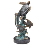 SPI Home Brass Sea Turtle Figurine with Tropical Fish – 10" Coastal Wildlife Sculpture for Nautical Decor