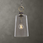 Uttermost Rosston 1-Light Mini Pendant – Antique Brass with Brown Leather Accent, Adjustable Hanging