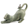 Playful Cat with Bird Figurine – Rustic Resin Sculpture for Shelf or Garden