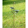 Garden Birdbath on Stake – Bird and Flower Metal Outdoor Sculpture