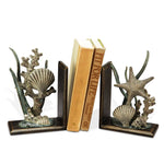 SPI Home Shell Bookends – Coastal-Themed 8.5" Cast Aluminum Book Holder Pair, Heavyweight Nautical Decor for Beach House or Office Shelf
