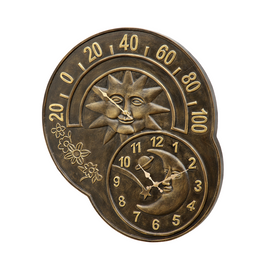 SPI Home Outdoor Wall Clock – Metal Sun and Moon with Temp Gauge