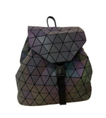 AmeriLeather Mollie Geometric Backpack – Reflective PVC, Flap Drawstring, Adjustable Straps, 14" Flash-Glow Carry Bag