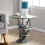 SPI Home Barracuda End Table – 22" Coastal Accent Table with Sculpted Marine Base and Glass Top, Ocean-Inspired Furniture Piece