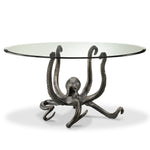 SPI Home Octopus Coffee Table with Glass Top – 36" Round Coastal Statement Table, Nautical Metal Base