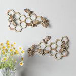SPI Home Honeycomb and Bee Wall Plaques – Set of Gold Metal Nature-Inspired Wall Art, 15" x 8.5", Whimsical Garden Accent