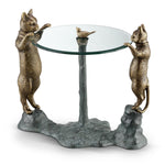 SPI Home Curious Cats End Table – Aluminum Sculptural Side Table with Glass Top, Whimsical Feline Design for Cat Lovers