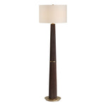 Dark Oak Wood Floor Lamp Rustic Scalloped Base 62.5" H with Antique Brass Accents and White Linen Shade by Uttermost