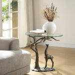 SPI Home Savannah Giraffe End Table – 24"x24" Glass-Top Table with Whimsical Wildlife Sculpture Base
