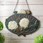 Welcome Sign 13" Aluminum Hydrangea Hanging Door Decor for Entryway by SPI