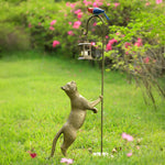 SPI Home Snacktime Cat with Bird Garden Lantern – 43" Tall Cast Aluminum Outdoor Sculpture with Whimsical Animal Design