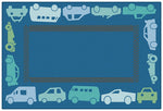 Drive and Learn Blue Vehicle-Themed Classroom Rug for Playrooms and Learning Spaces, Rectangle