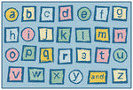 Carpets for Kids Alphabet Blocks Tranquil Colors Value Learning Rug, Rectangle, Light Blue