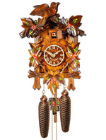 Eight Day Cuckoo Clock With 13 Inch Height Five Hand-Carved Maple Leaves One Bird Painted Flowers By River City Clocks
