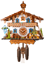 Cuckoo Clock – 12 in Height – Biergarten with May Pole and Water Wheel – By River City Clocks