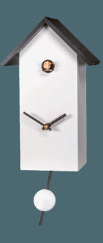 Modern White Bird House Quartz Clock – 8 in – Cuckoo and Quartz Movement – River City Clocks