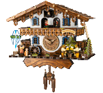 Musical Chalet Cuckoo Clock 11-Inch With Rotating Waterwheel, Beer Drinkers and Maypole Scene by River City Clocks