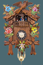 11" Painted Cuckoo Clock – 8 in – 5 Leaves, 1 Bird with Dancers – River City Clocks