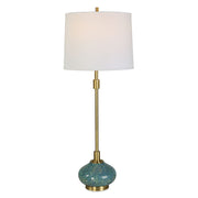 Uttermost Kaimana Ceramic Buffet Lamp – Aged Blue with Fabric Shade