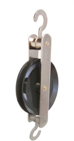 Single Pulley 4"H Black Plastic with Metal Housing Hooks Top & Bottom for STEM Labs By GSC International Inc.