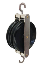 Double Parallel Pulley 4"H Black Plastic with Metal Housing Hooks Top & Bottom By GSC International Inc.