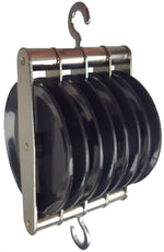Quadruple Parallel Pulley 4"H Black Plastic with Metal Housing, Four 50mm Wheels, Hooks Top & Bottom By GSC International Inc