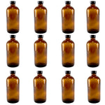 Glass Storage Bottle Amber Finish 8" H 32 oz Boston Round Pack 12 by GSC International Inc.