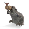 SPI Home Garden Frog with Bird – Bronze Nature Sculpture for Patio or Porch