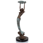 SPI Home Mermaid with Tray – Handcrafted Brass Accent Figurine with Coastal Nautical Design – 15" H x 5" W x 5" D