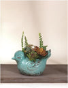 Blue Ceramic Bird Planter – 9.25" Whimsical Flower Pot