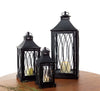 Black Metal Lantern Collection – 11.5", 16", 24" Height – Glass and Metal Set of 3 By Melrose