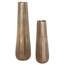 Uttermost 18171 Vertiforge Antique Gold Vases Set of 2 with Textured Ridges