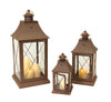 Brown Metal Lantern Collection – 11.5", 17", 24" Height – Glass and Metal Set of 3 By Melrose
