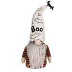 Plush Halloween Ghost Gnome – 24" Tall – Grey and Black Fabric Shelf Sitter Decoration By Melrose