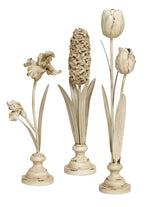 Distressed Ivory Floral Sculpture Set – 22.5"H – Resin Standing Flowers – By Melrose