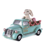 Rabbit in Car Figurine 9.5" Resin – Blue Easter Bunny Spring Table Decor by Melrose