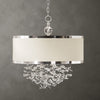 Fascination 3-Light Chandelier – Antique White Linen Drum with Cascading Crystals, 22" Wide