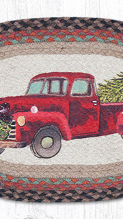 Hand-Stenciled Christmas Truck Oval Placemat 13x19 Rustic Lodge Table Setting