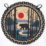 Earth Rugs Bear Scene Round Braided Jute Chair Pad – Rustic Cabin Handcrafted Dining Accent 15.5" × 15.5"