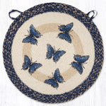 Earth Rugs Blue Swallowtail Round Braided Jute Chair Pad – Handcrafted Butterfly Accent 15.5" × 15.5"